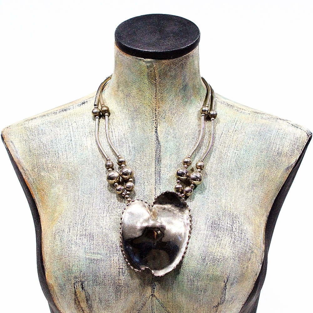 VTG 70's Large Brutalist Silver Brass Necklace